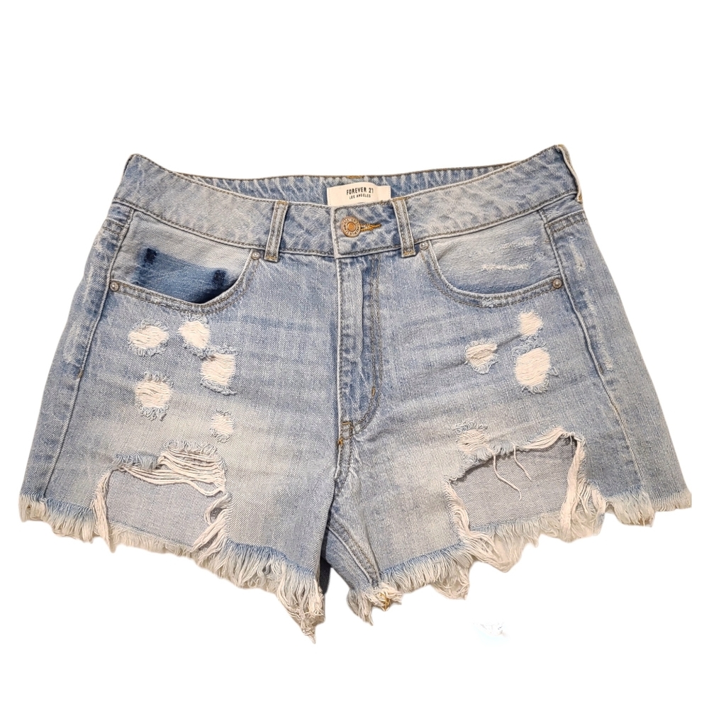 FOREVER 21 | Distressed Denim light wash Jean Shorts raw hem Size 26